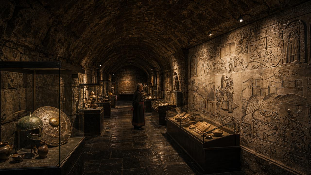 Enclosed stone ritual space beneath the temple