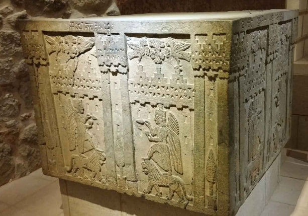 Sacred altar with Urartian reliefs inside the temple
